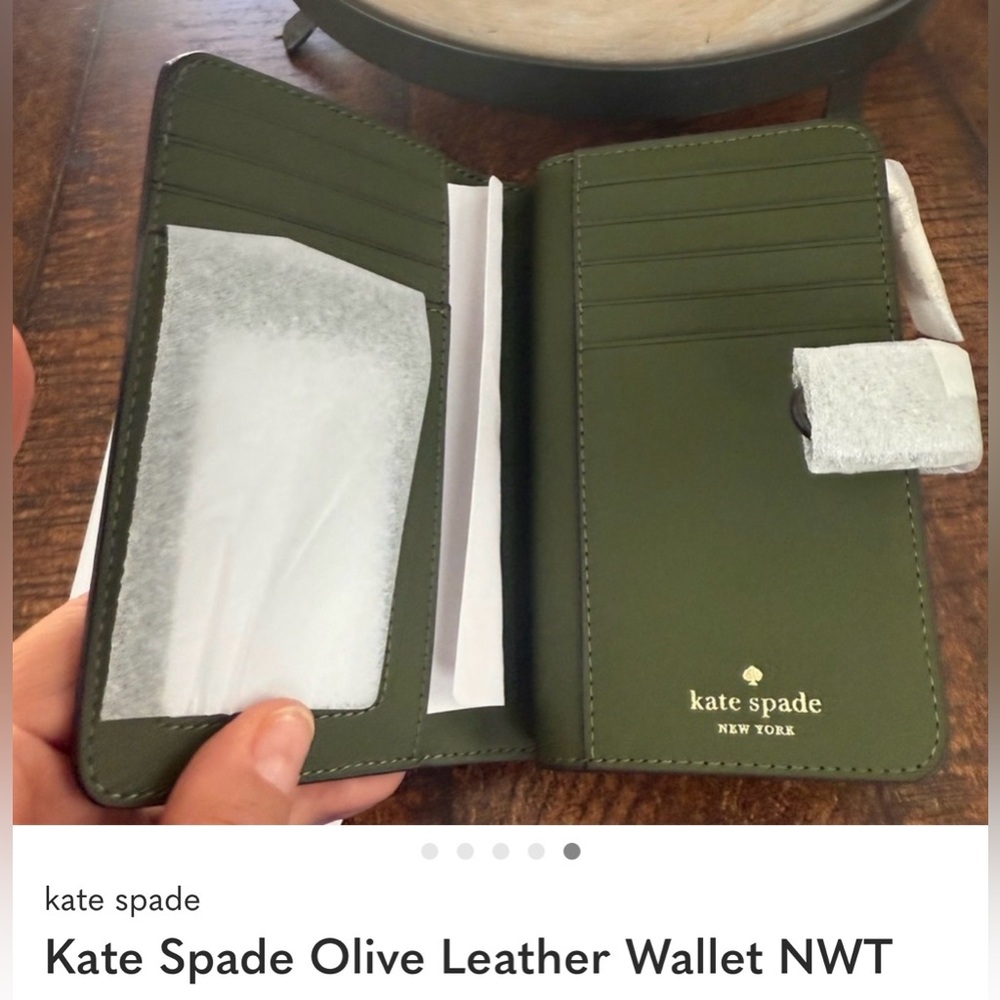 NWT Kate Spade Forest Olive Green Leather Wallet - Picture 5 of 6